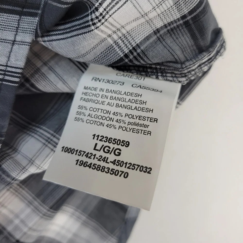Wrangler Western Shirt Mens Large Gray Blue Plaid Short Sleeve Pearl Snap